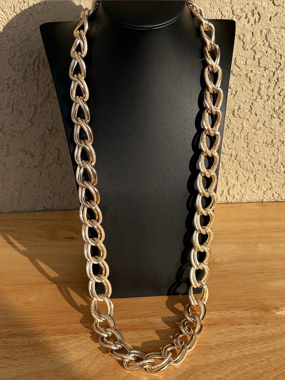 Textured Gold-Tone Oversized Link Statement Necklace